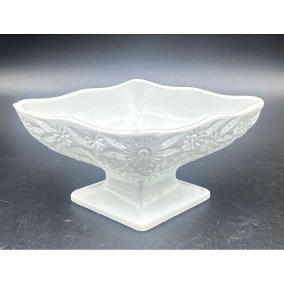 VTG Indiana Milk Glass Pineapple & Floral 3"x6" Diamond Compote Candy Trinket - Picture 1 of 8